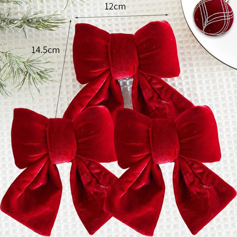 1/3pcs Large Red Velvet Christmas Bow Ornaments Xmas Tree Bowknot Hanging Pendant for Holiday New Year Party Gifts Decoration