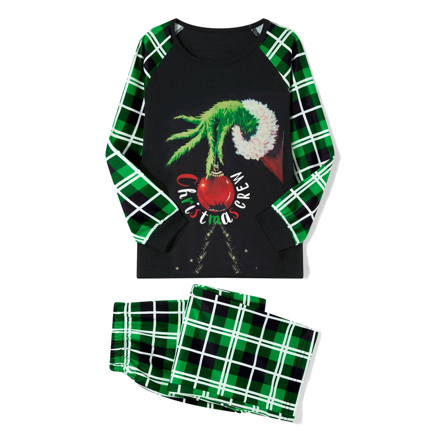 Combhasaki Family Matching Christmas Pajamas Set Christmas Ball & Plaid Print Holiday Pajamas Sleep Loungewear Dad Mom Kids PJs