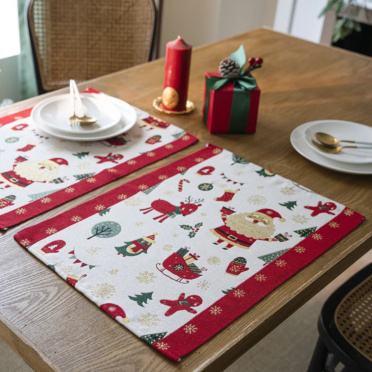 Christmas Jacquard Table Runner with Tassel Santa Claus Table Cover For Home Festival Party Table Decoration TV Cabinet Cover