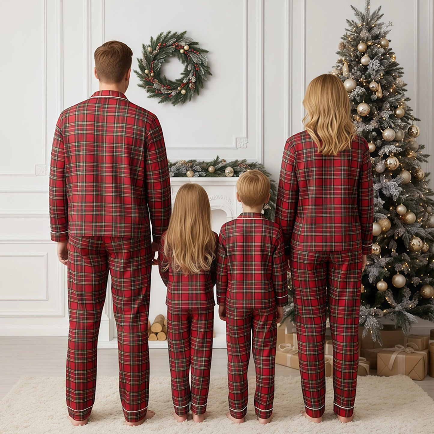 Family Christmas Pajamas Matching Plaid Tops and Elastic Waist Pants Baby Romper Loungewear