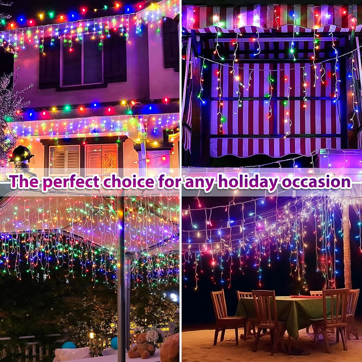 NEW Solar Christmas Icicle Lights 162/96 LED 8 Modes Waterproof Curtain String Lights for Outdoor Garden Room Holiday Lighting