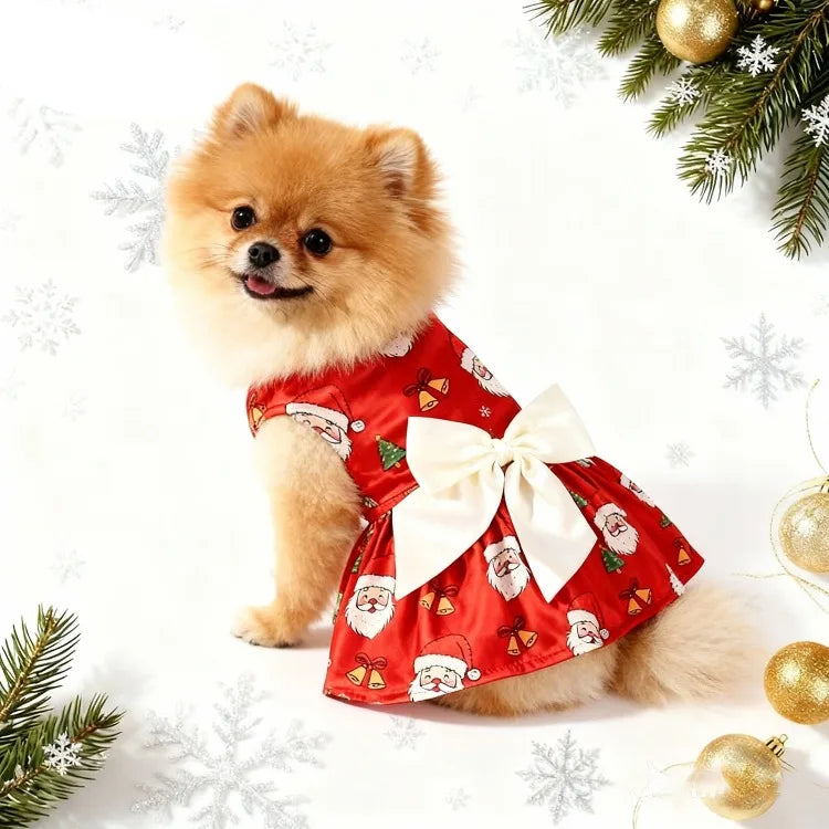 Christmas Pet Clothes Round Neck Sleeveless Printed Dress Santa Claus Snowflake for Small Medium Large Dogs New Year Present