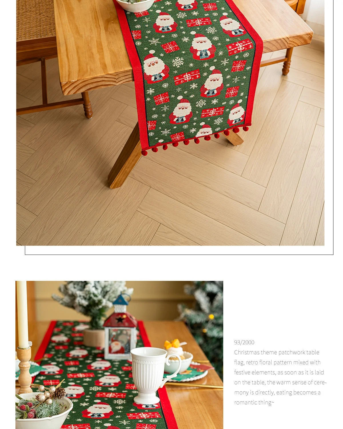 Retro Christmas Cotton and Linen Jacquard Table Runner Santa Claus Jacquard Long Table Runners Tv Cabinet Tablecloth Party Decor