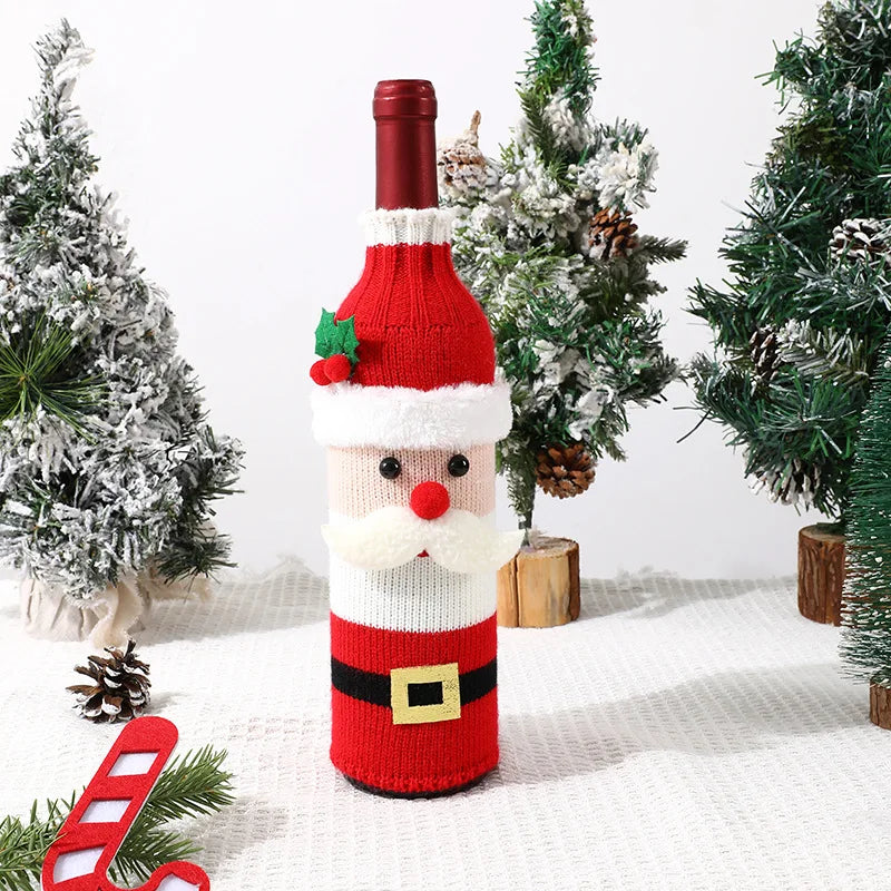Knitted Christmas Wine Bottle Covers Santa Snowman Design Acrylic Champagne Holder for Holiday Party Table Decorations Gift