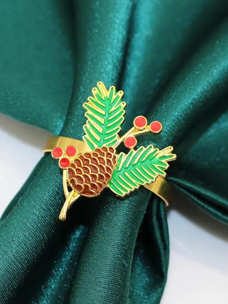6Pcs Christmas Napkin Rings Xmas Pine Cone Wreath Car Napkin  Buckle for Christmas Wedding Party Table Decoration HWC255