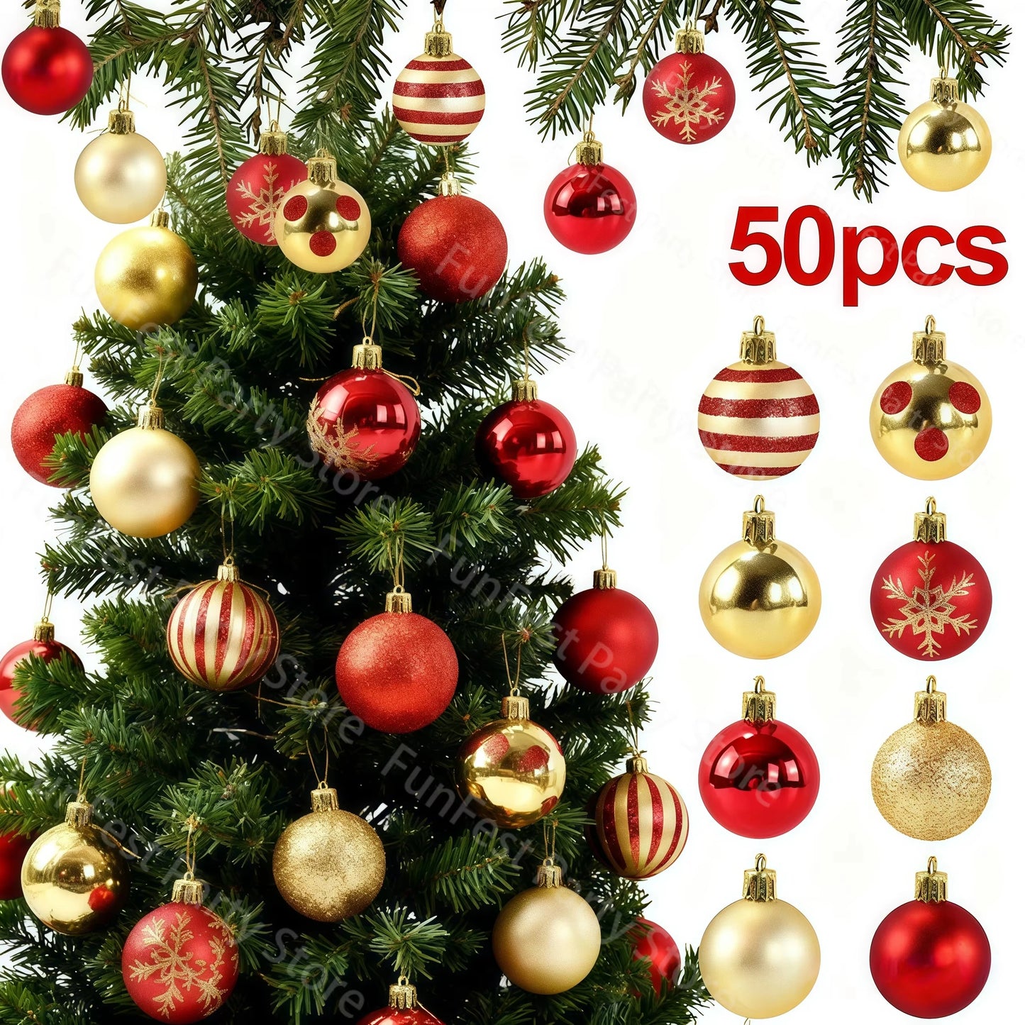 50Pcs Christmas Tree Balls Ornament Xmas Trees Hanging Bauble Pendant 2025 Christmas Decor For Home Navidad 2026 New Year Gifts