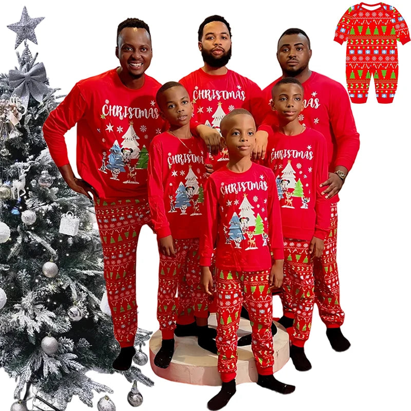 Christmas Family Pajamas – Cartoon Letter Print Matching Sleepwear for Adults & Kids
