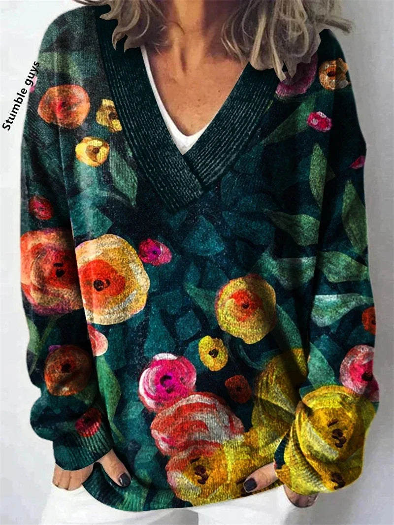 Women's Christmas Sweater Autumn Winter Casual Fashion European American Warm Deer Snowman Dog Print Y2K Knit Top