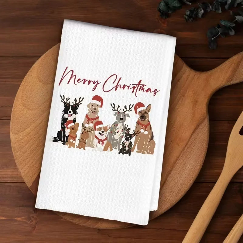 Christmas Kitchen Towel Set - Quick-Drying Dishcloths, Tea Towels, and Hand Towels - Red and Green Plaid with Elf, Snowflake, and Heart Patterns - Soft Holiday Decorations, Suitable for Christmas Trees and Table Settings - Ma