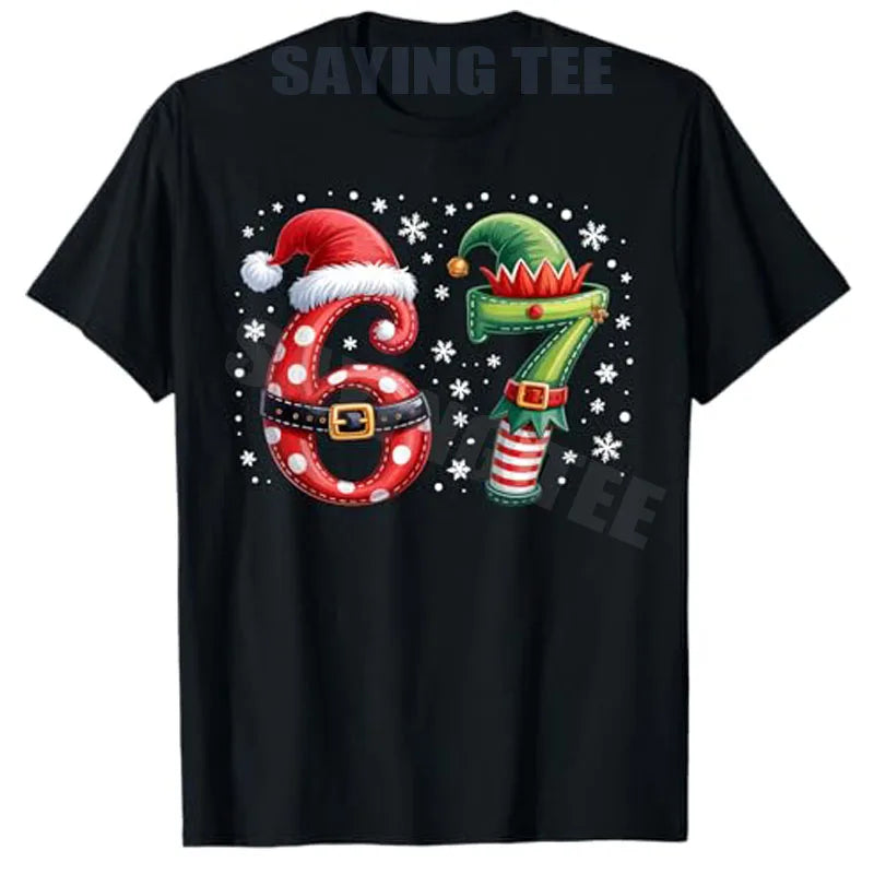 Funny Baseball Santa 67 Christmas Pajamas Boys T-Shirt Rock on Six Seven Bruh Santa Elf Number Xmas Costume Y2k Novelty Gifts