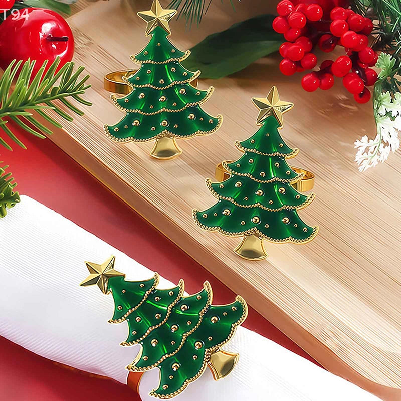 6 Pcs Christmas Home Kitchen Dinner Table Decoration New Year Party Supplies Christmas Napkin Rings Xmas Tree Ornaments