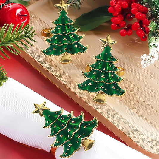 6 Pcs Christmas Home Kitchen Dinner Table Decoration New Year Party Supplies Christmas Napkin Rings Xmas Tree Ornaments
