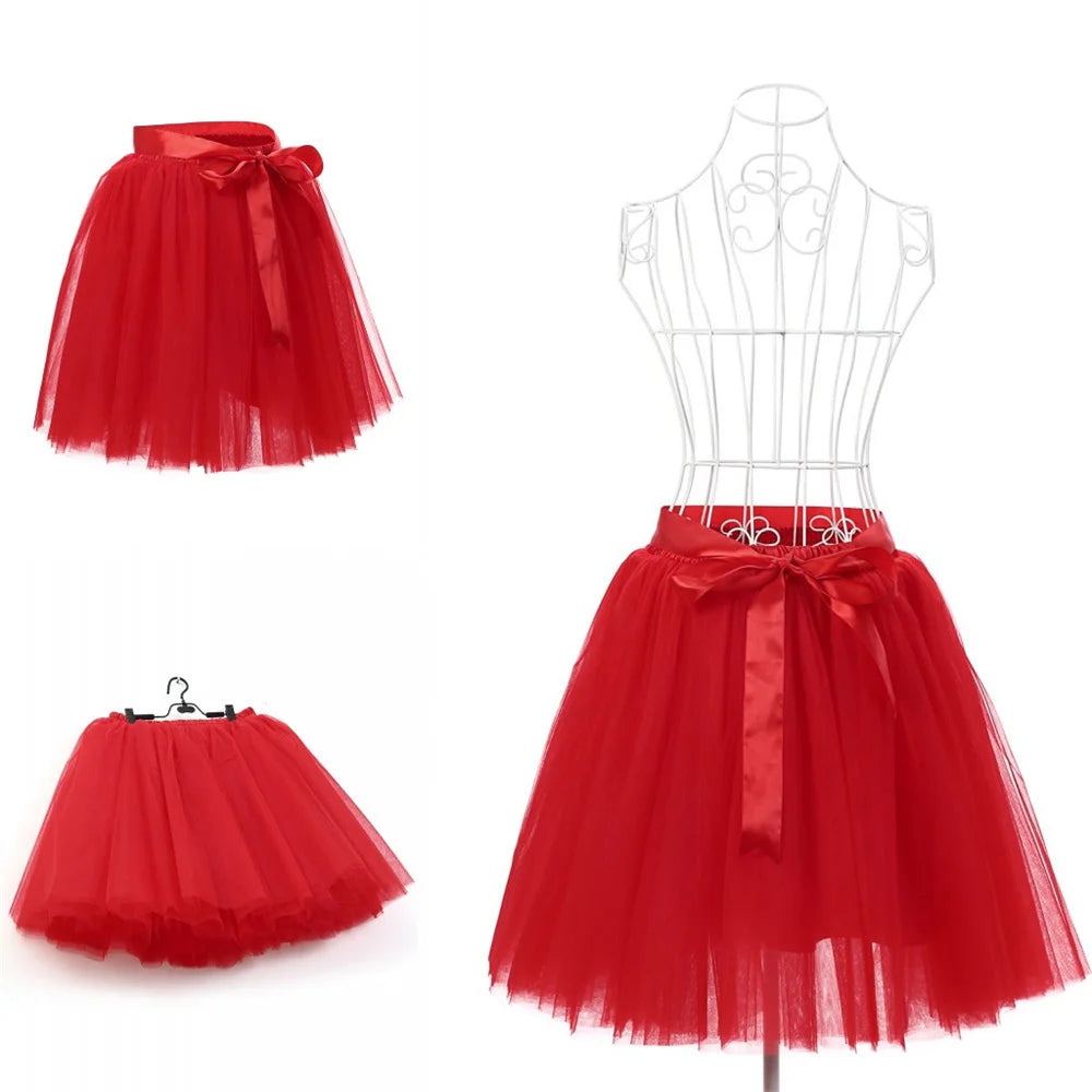 Christmas Layered Tutu Skirt Ribbon Tulle Mini Dresses for Women Carnivals OktoberUnder Music Festival Marathon Cosplay Skirts