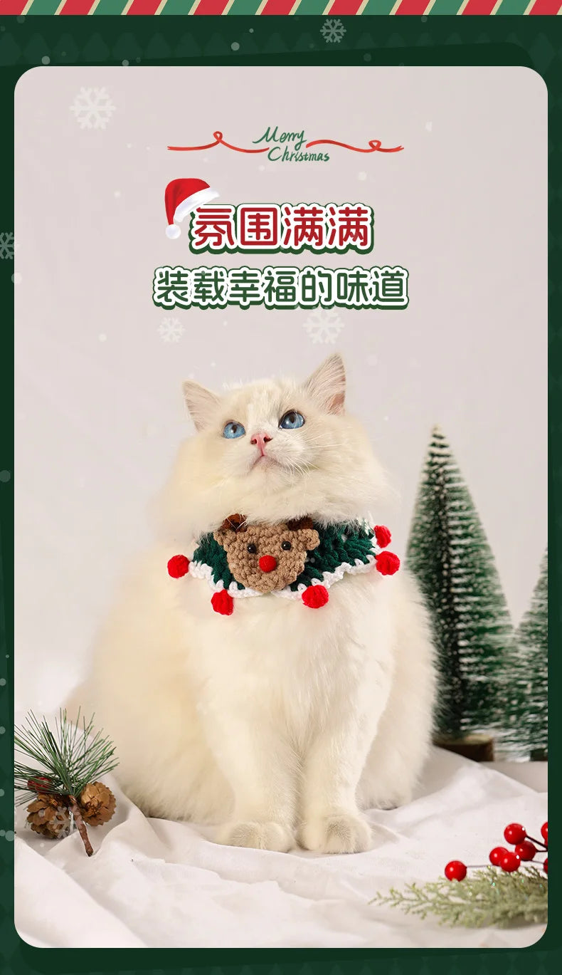 Pet Clothing Costume Christmas Cat Collar Hand-Knitted Pet Scarf Cute Xmas Kitty Santa Costume Clothing Christmas Party Supplies