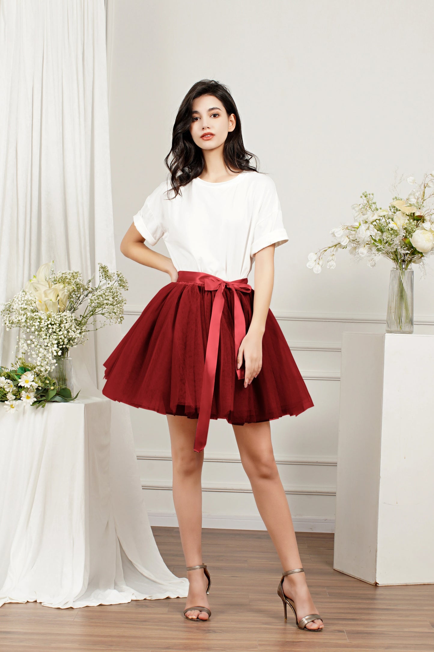 Christmas Layered Tutu Skirt Ribbon Tulle Mini Dresses for Women Carnivals OktoberUnder Music Festival Marathon Cosplay Skirts