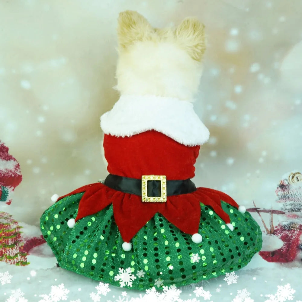 Fashion Cute Santa Claus Dog Skirt Soft Breathable Cats Christmas Dress Warm Pet Christmas Costume Xmas