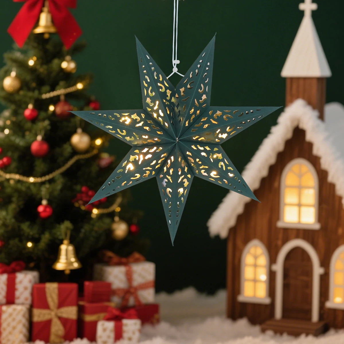 Christmas Paper Star Pendant Merry Christmas Decorations for Home 2025 Navidad Xmas Tree Hanging Lampshades Ornament New Year