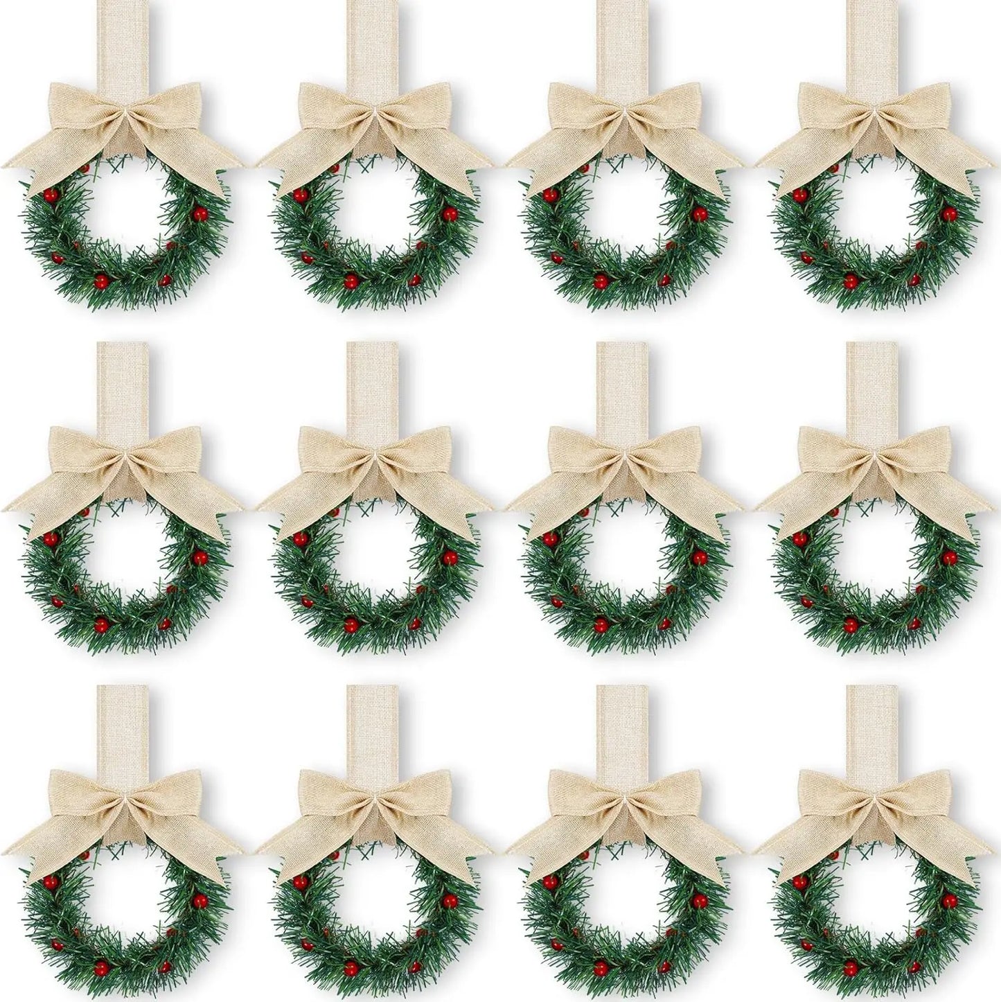 Christmas Kitchen Cabinet Wreaths with Ribbon 3.94 Inch Mini Christmas Wreath Small Kitchen Xmas Decor for Window Door(Red）