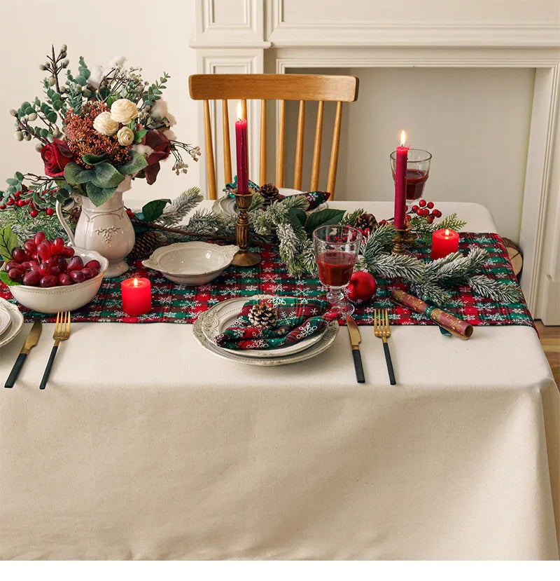 Christmas Table Decoration Runner Christmas Red Green Snowflake Checkered Table Runners Kitchen Living Room Dining Room Decor