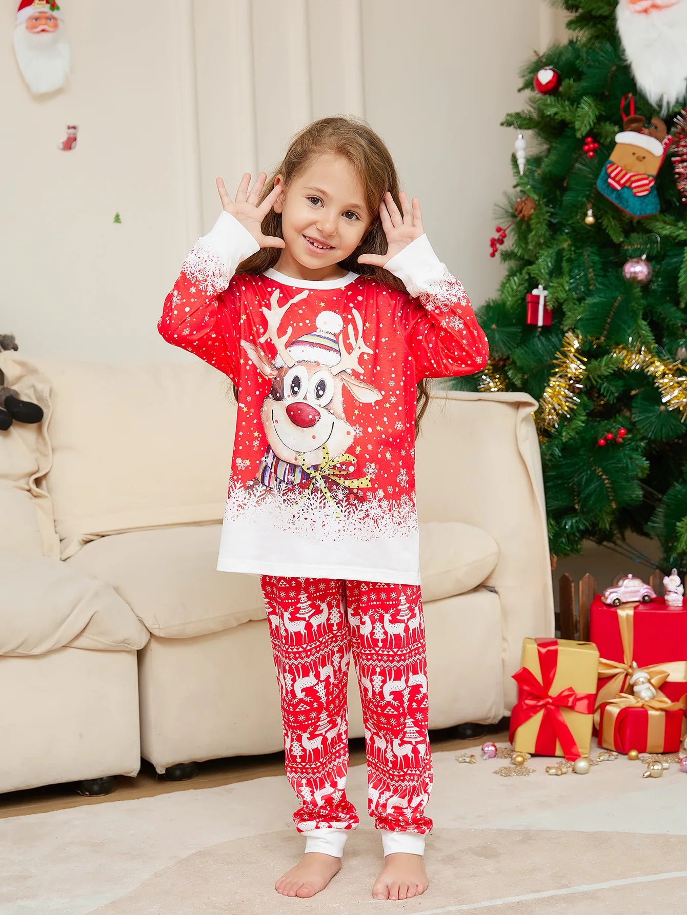 Christmas Family Pajamas – Reindeer Print Matching Nightwear for Adults & Kids