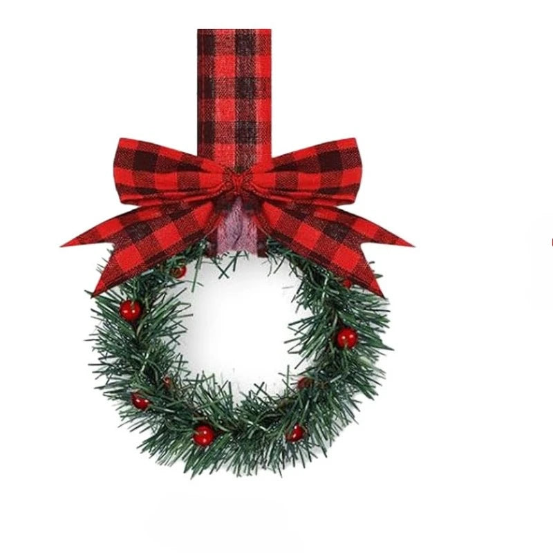Christmas Kitchen Cabinet Wreaths with Ribbon 3.94 Inch Mini Christmas Wreath Small Kitchen Xmas Decor for Window Door(Red）