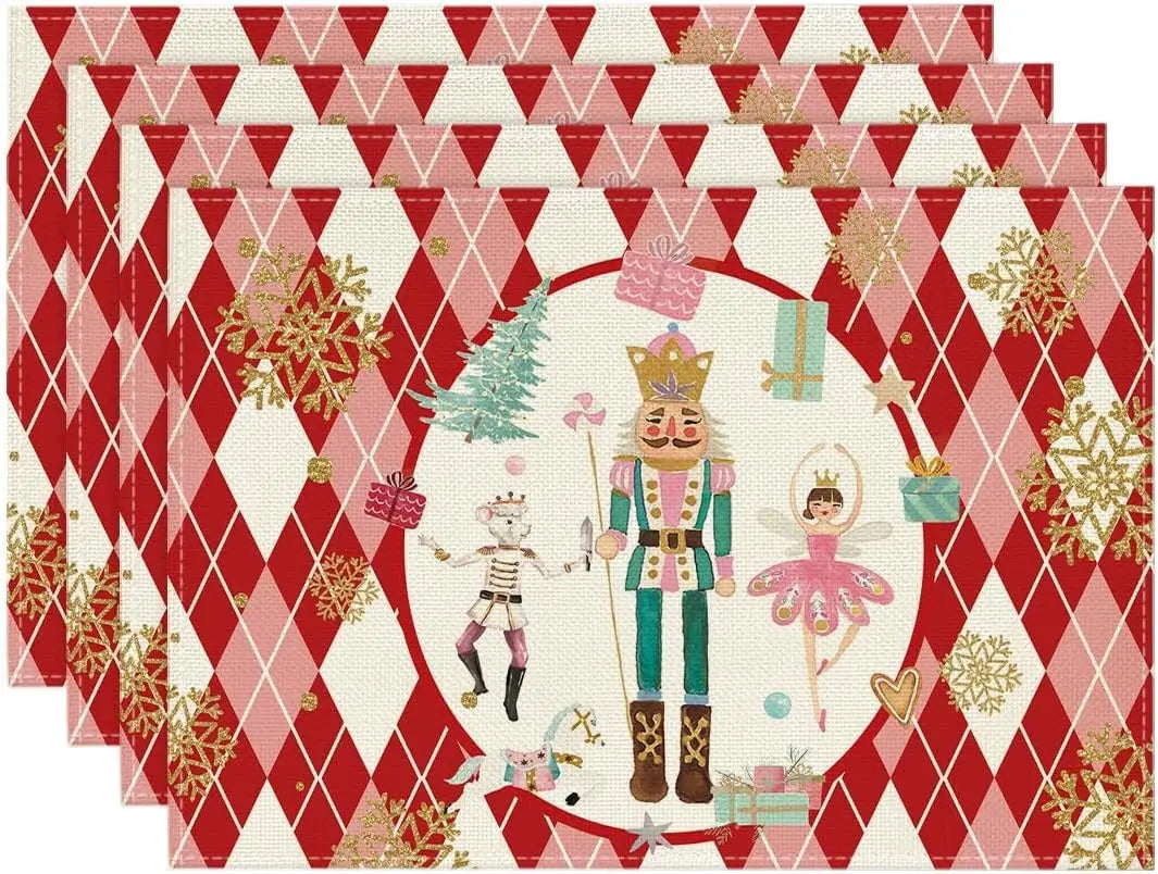 Christmas Nutcracker Snowflake Place Mats Party Table Decor Winter Xmas Table Mats for Dining Table Christmas Decorations