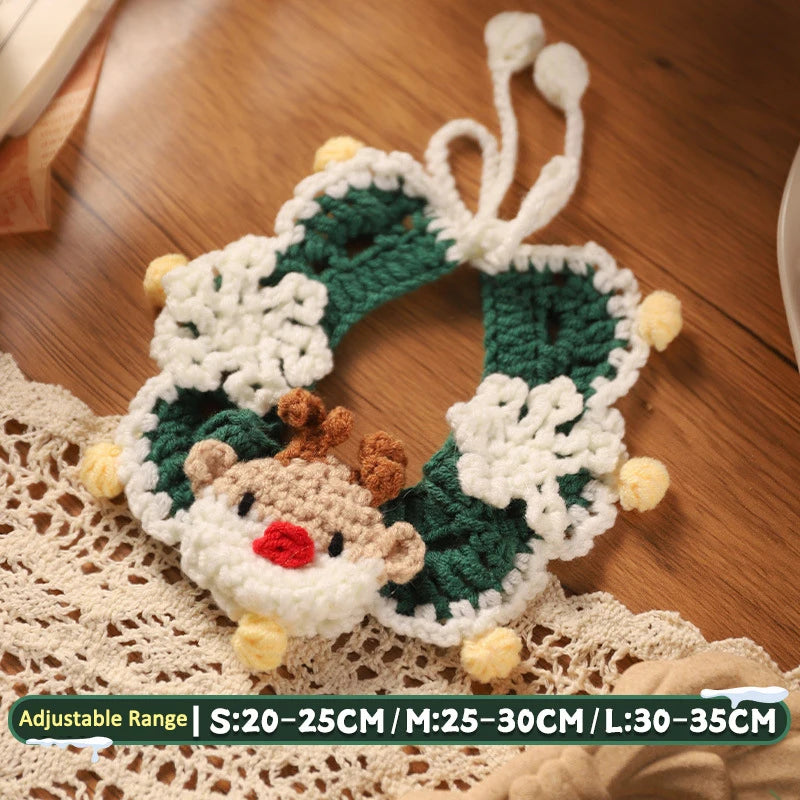 Pet Clothing Costume Christmas Cat Collar Hand-Knitted Pet Scarf Cute Xmas Kitty Santa Costume Clothing Christmas Party Supplies