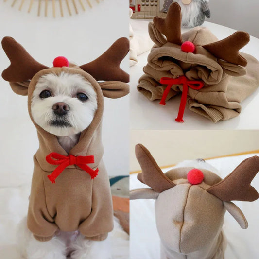 Pet Clothes for Christmas Cosplay Elk Dog Hoodies, Small and Medium-sized Dogs for Winter Leisure and Warmth