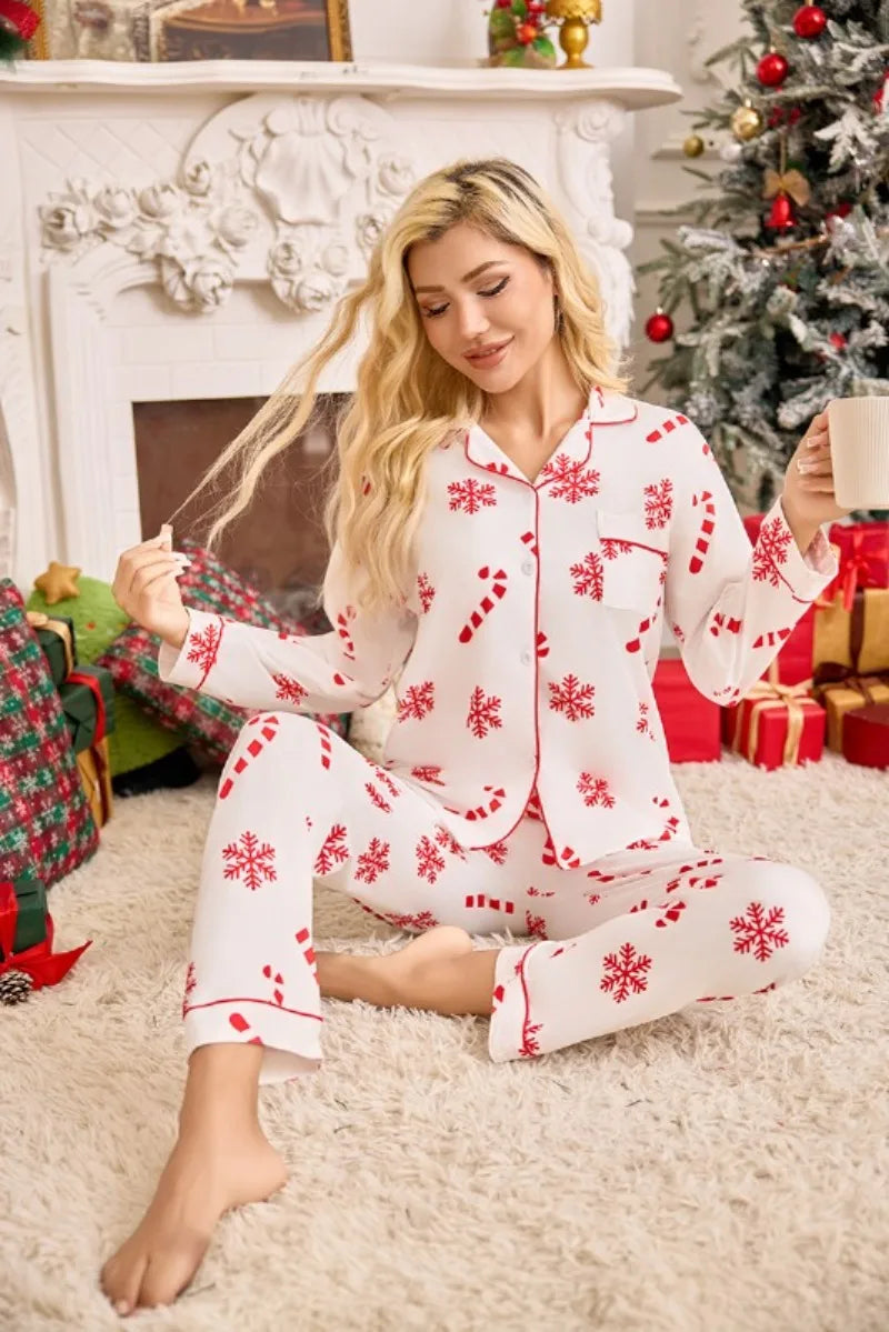 Autumn and Winter New Women's Christmas New Year Holiday Pajamas Long-Sleeved Long Pants Christmas Pajamas Homewear Set 2025