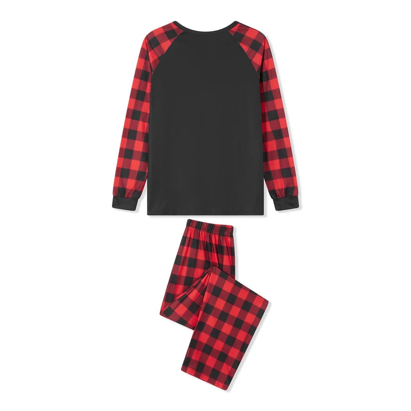 Christmas Family Pajamas – Long Sleeve Letter & Boots Top with Buffalo Plaid Pants
