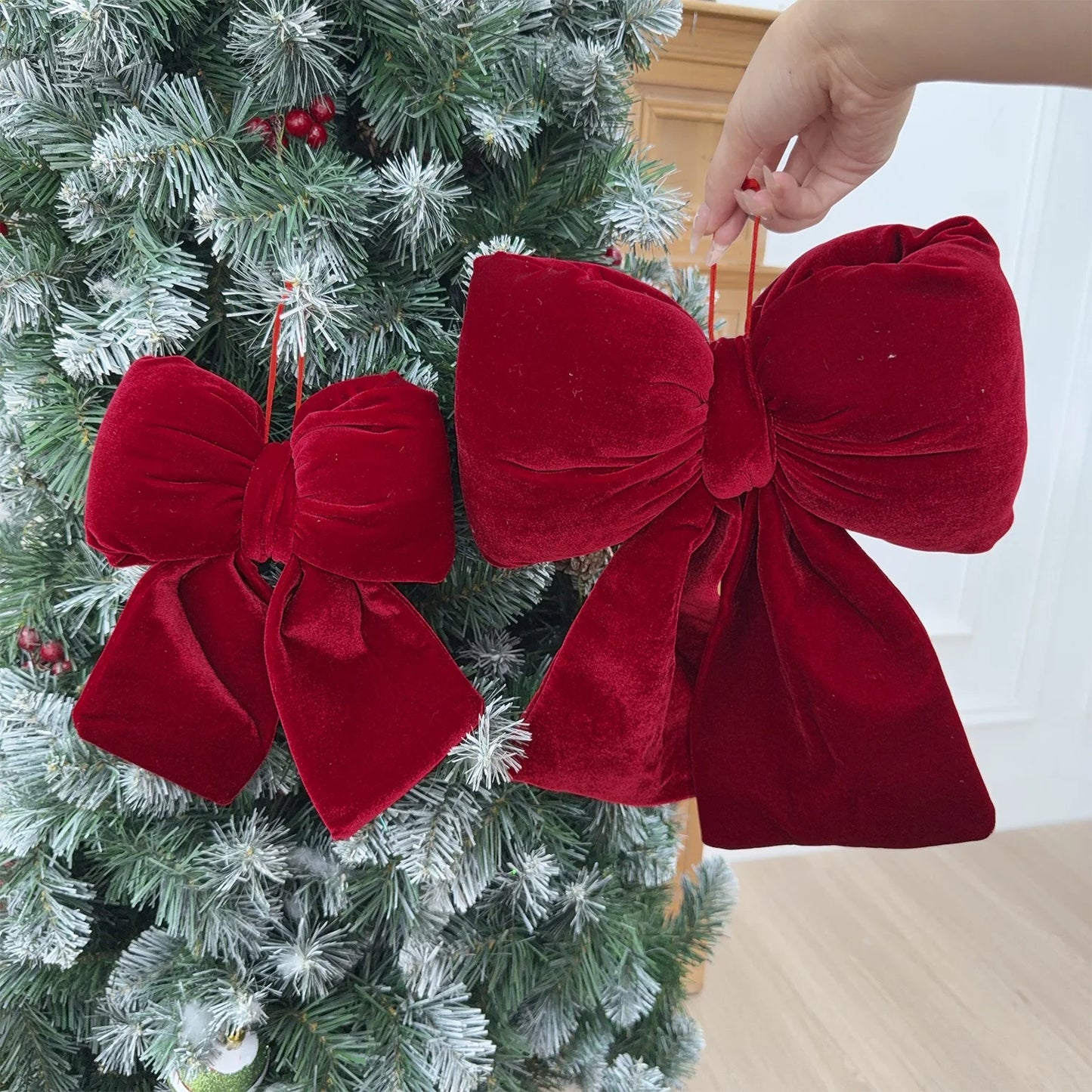 1/3pcs Large Red Velvet Christmas Bow Ornaments Xmas Tree Bowknot Hanging Pendant for Holiday New Year Party Gifts Decoration