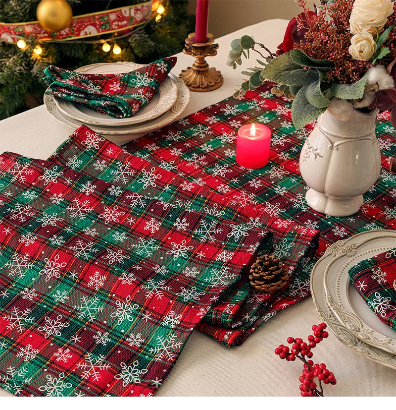 Christmas Table Decoration Runner Christmas Red Green Snowflake Checkered Table Runners Kitchen Living Room Dining Room Decor
