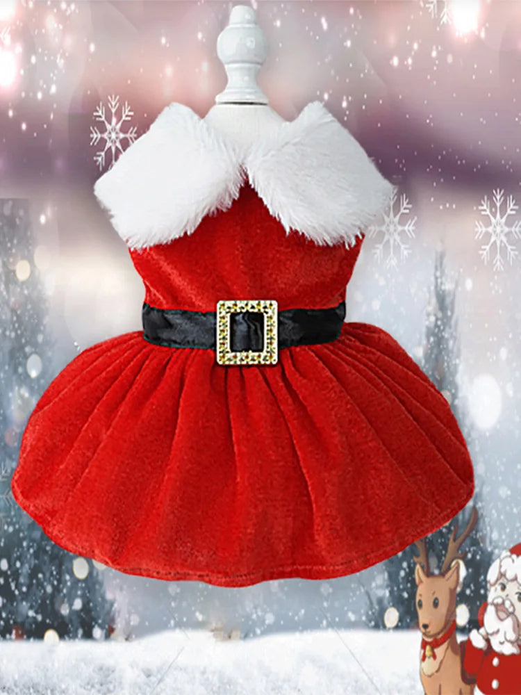 Cute Pet Dresses Christmas Festival Party Costume for Small Dogs Cats Red Princess Skirt Gifts Yorkshire French Bulldog Clothes