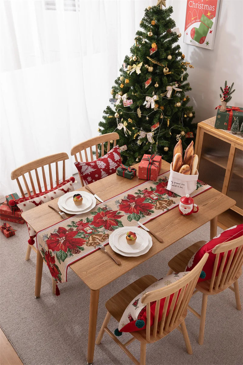 Christmas Table Runner Soft Durable Seasonal Winter Xmas Holiday Kitchen Dining Table Decoration for Indoor Outdoor Home Party