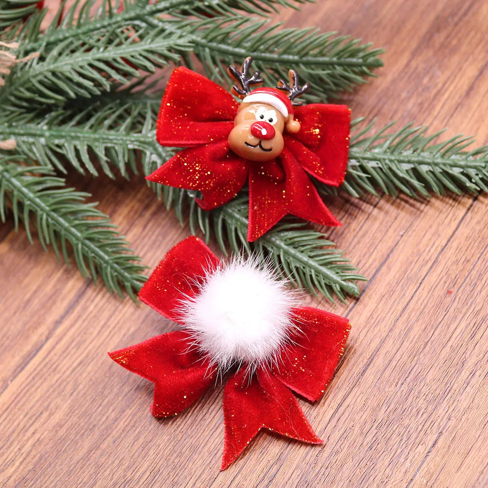 2PCS Dog Hair Clips For Christmas Party Red Style Dog Bows With Metal Clips Puppy Hair Accessories Cute Pet Supplies For Dogs