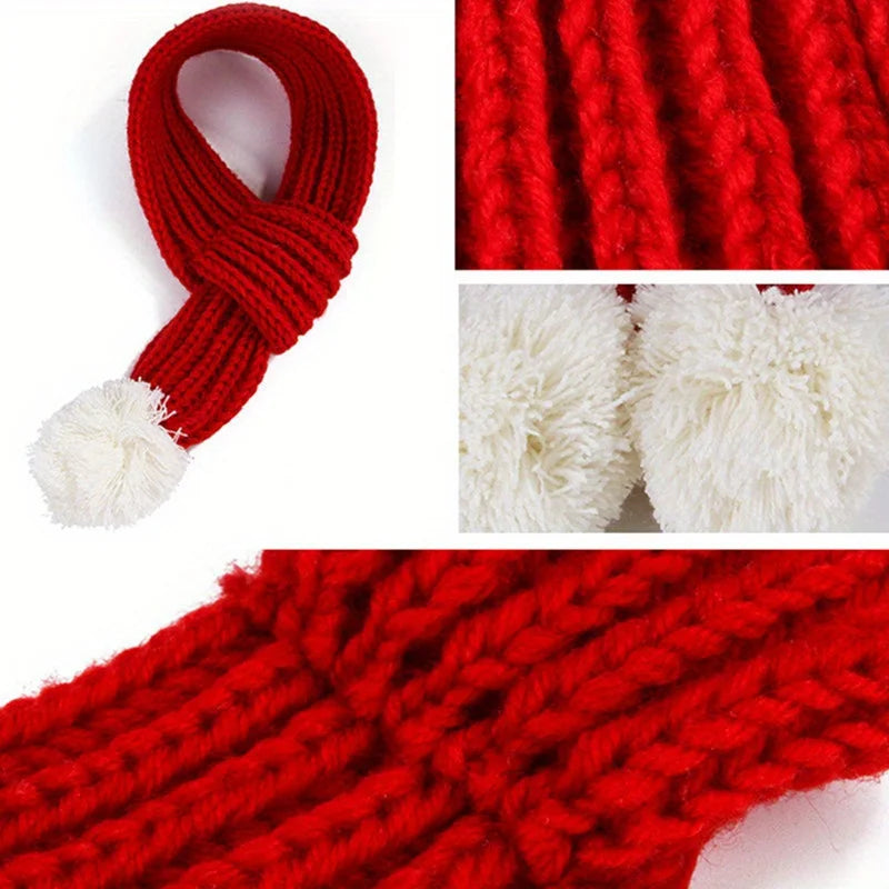 1Pcs Dog Knitted Scarf Red Knit Scarves With Pompom Neck Warmer Bandana Christmas Festival Party Pet Puppy Cat Decor Accessories