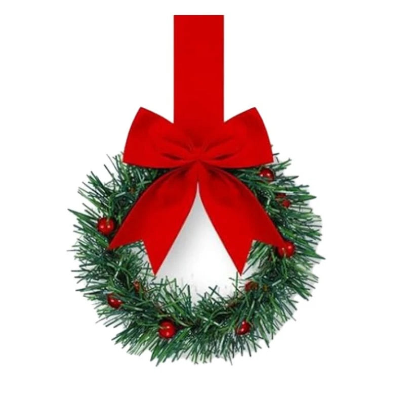 Christmas Kitchen Cabinet Wreaths with Ribbon 3.94 Inch Mini Christmas Wreath Small Kitchen Xmas Decor for Window Door(Red）