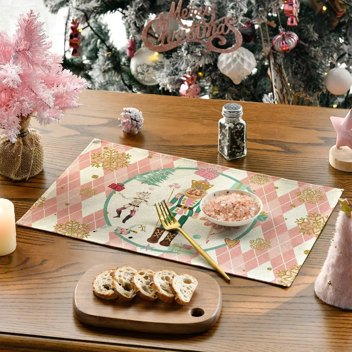 Christmas Nutcracker Snowflake Place Mats Party Table Decor Winter Xmas Table Mats for Dining Table Christmas Decorations