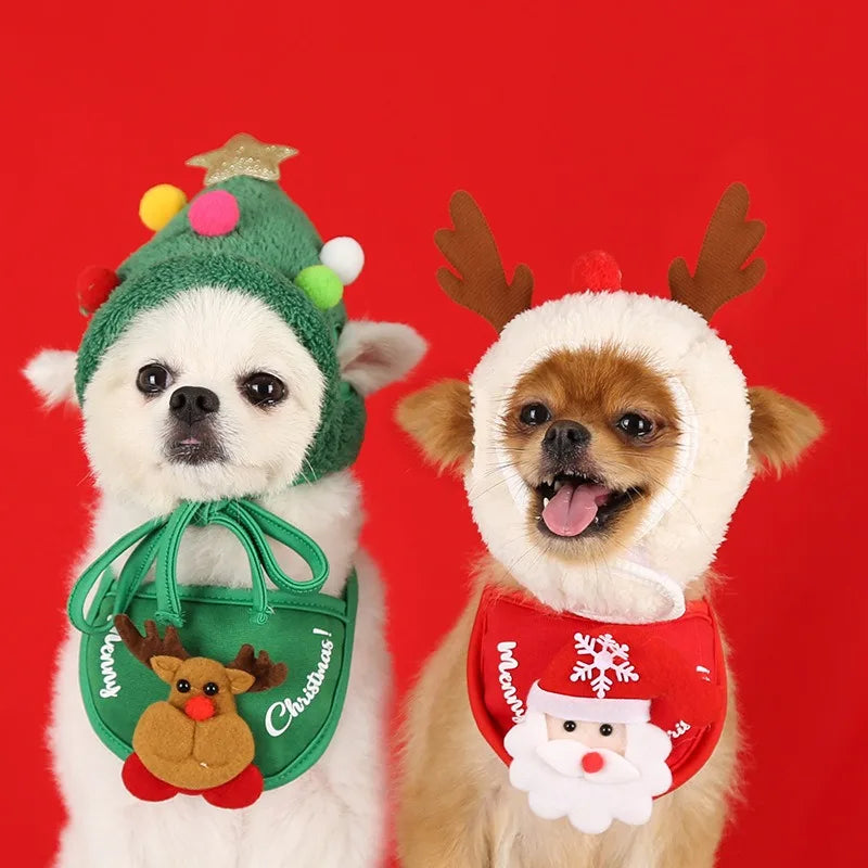 Cosplay Christmas Pet Hat Cute Cartoon Antlers Saliva Towel for Dog Cat Up Supplies Scarf Elk Gift Winter Clothes Pet Accessory