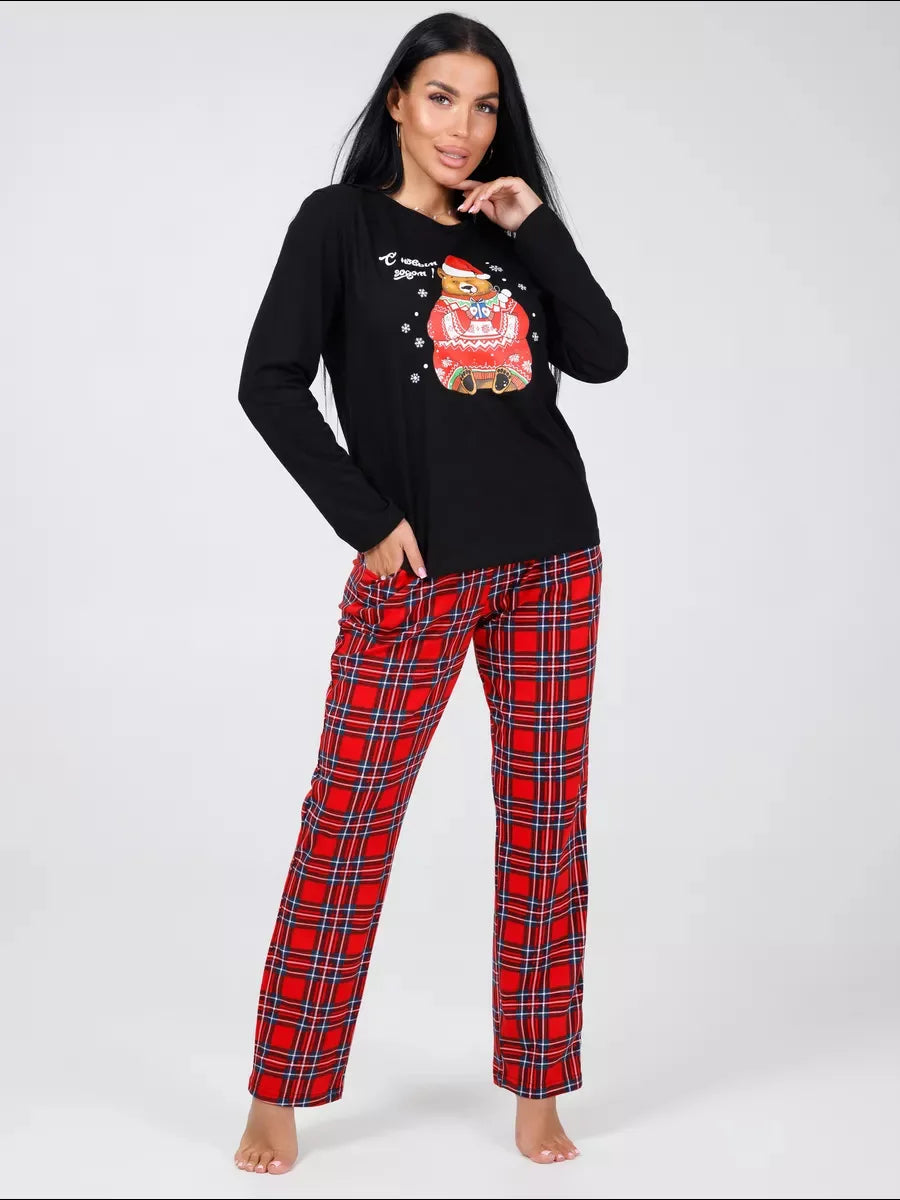 Women’s Christmas Pajama Set – Long Sleeve Top & Plaid Pants