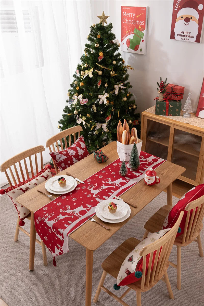 Christmas Table Runner Soft Durable Seasonal Winter Xmas Holiday Kitchen Dining Table Decoration for Indoor Outdoor Home Party
