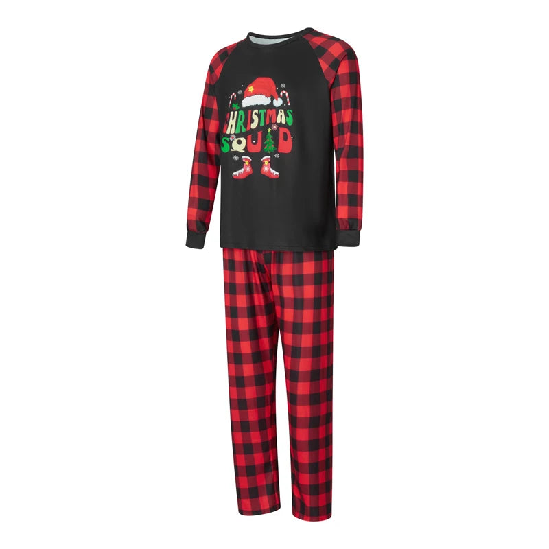 Christmas Family Pajamas – Long Sleeve Letter & Boots Top with Buffalo Plaid Pants