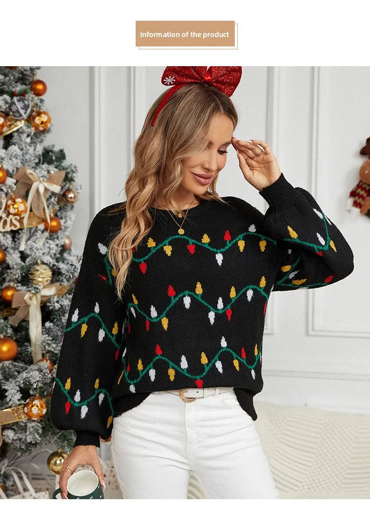 Christmas Sweater Fashion Women's Clothing Explosion Lights Sweet Pullover Loose Christmas Knitted Sweater Sweater Women
