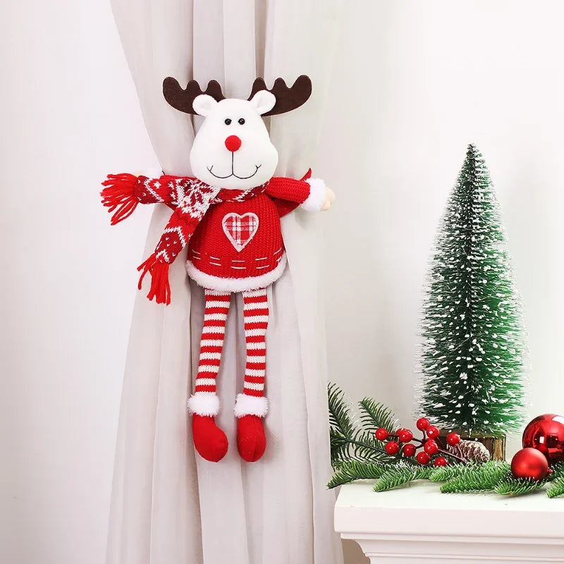 Christmas Curtain Decoration Christmas Doll Santa Claus Elk Snowman Home Ornaments Christmas New Year Party Decorations Gifts