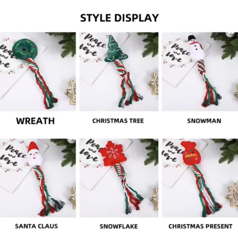 Pets Christmas Supplies Dog Squeakey Chew Toys Cotton Ropes Knot Molar Bite Toy Funny Cute Puppies Interactive Toy Xmas Gift
