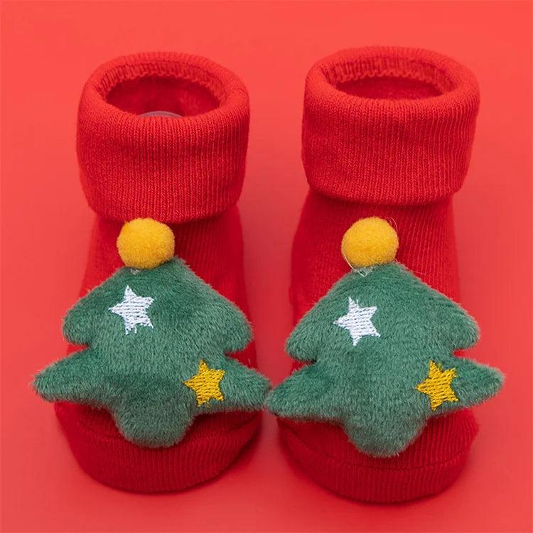 Baby Boys Girls Christmas Red Socks Spring Autumn Winter Anti Slip Cotton Soft Cartoon Floor Sock with Santa Claus Snowman Decor