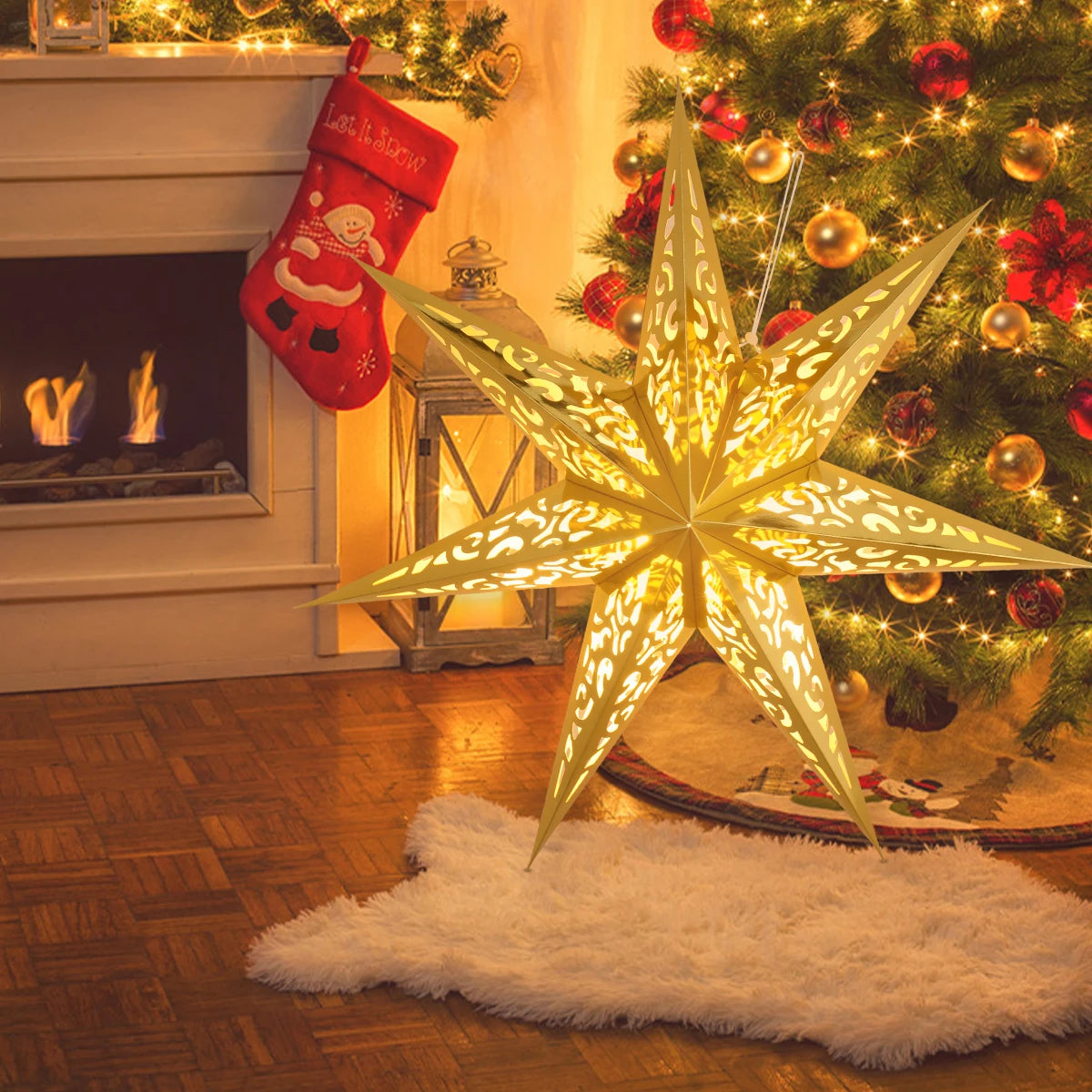 Christmas Paper Star Pendant Merry Christmas Decorations for Home 2025 Navidad Xmas Tree Hanging Lampshades Ornament New Year