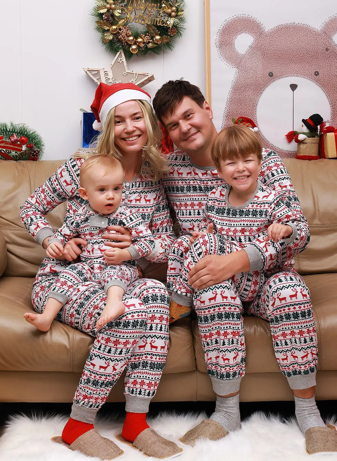 Christmas Family Pajamas Set – Matching Deer Sleepwear for Adults & Kids (2-Piece)