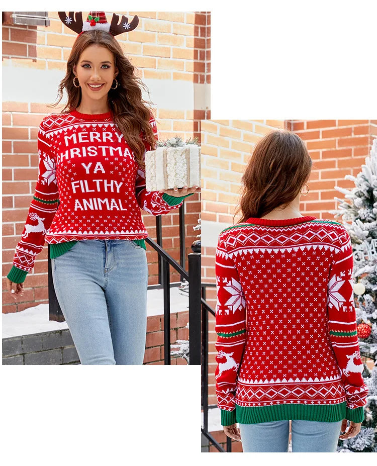 2025 Christmas Sweater Women Men, Xmas Tree Embroidery Knit Sweater, Casual Holiday Party Pullover, Funny Xmas Gift