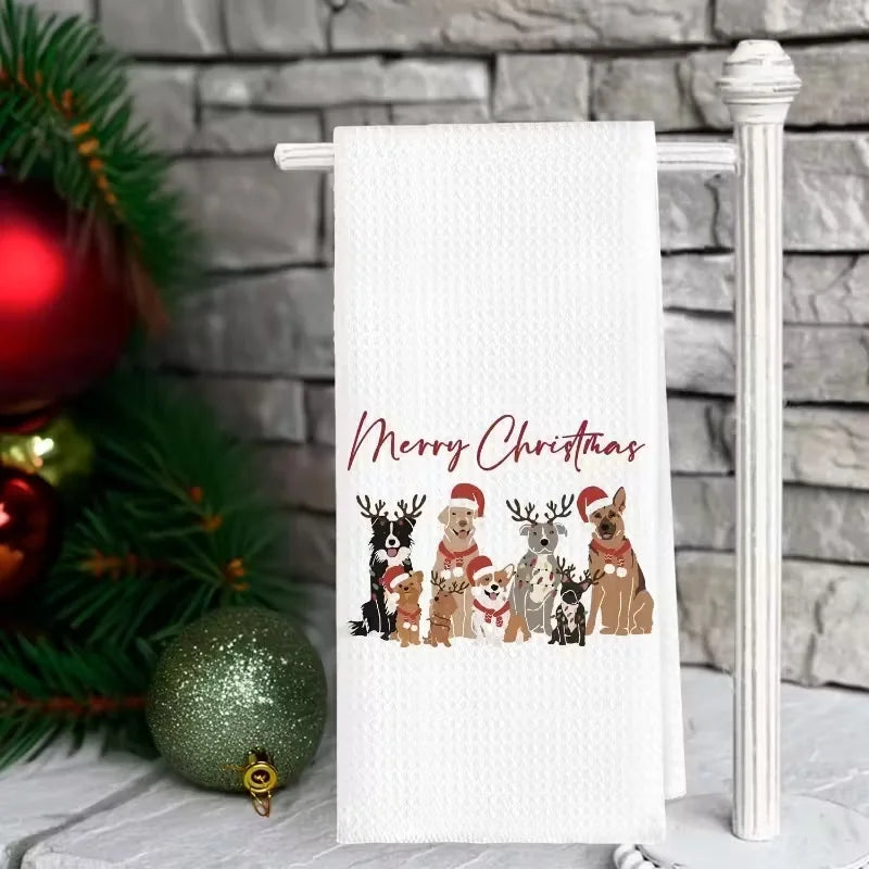 Christmas Kitchen Towel Set - Quick-Drying Dishcloths, Tea Towels, and Hand Towels - Red and Green Plaid with Elf, Snowflake, and Heart Patterns - Soft Holiday Decorations, Suitable for Christmas Trees and Table Settings - Ma